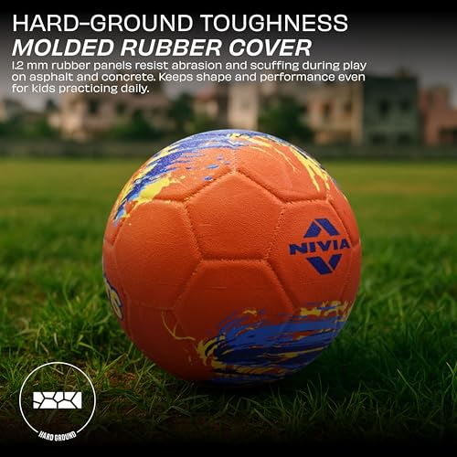 Image of Nivia Super Storm Football for Men, Training Ball, Durable Rubber Cover Molded, Butyl Threadwounded Bladder, to Play On Hard Ground and Artificial Turf (Orange, 3)
