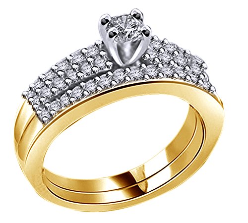 Jewel Zone US White Cubic Zirconia Engagement and Wedding Bridal Ring Set in 14k Yellow Gold Over Sterling Silver