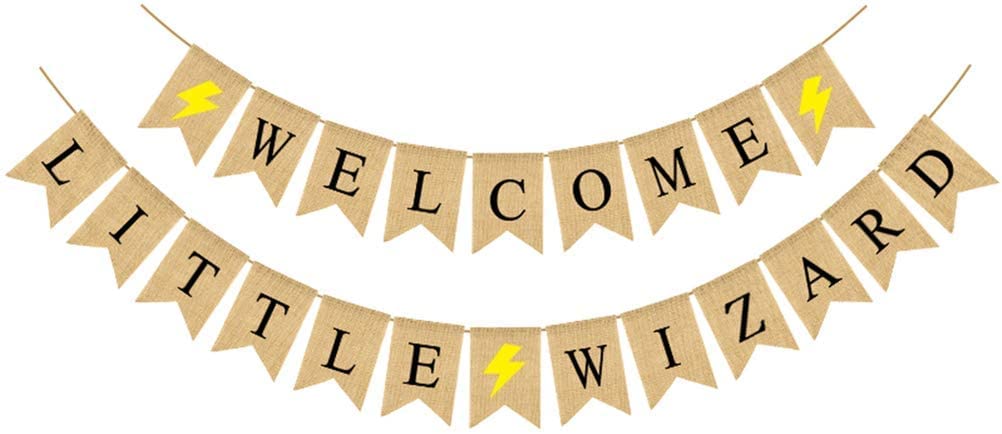 Halloween Banner WELCOME LITTLE WIZARD Letter Banner Swallowtail Banner for Halloween Wizard Theme Party Supplies