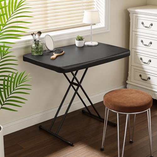Image of 30in Folding Table, Portable Picnic Table with Adjustable Height, Foldable TV Tray Table & Laptop Desk for Small Spaces, Patio, Camping, BBQ, No Assembly Needed, Black
