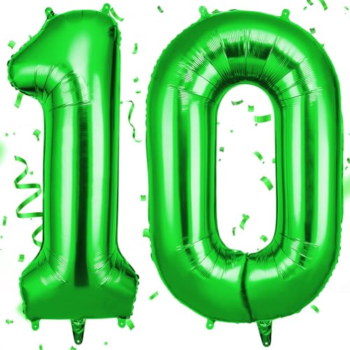 OFFCUP Zahlen Luftballon Grün, Jumbo Folienballon Zahl 10, 40 Zoll Helium Ballons Geburtstag zahlen Luftballon Geburtstagsdeko Jubiläumsparty Dekoration