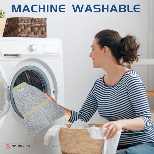 Image of Commercial Cotton Mop | Heavy-Duty Industrial Mop | 2 Replacement Heads | 152cm Stainless Steel Handle | Professional Institutional Cleaning (B)