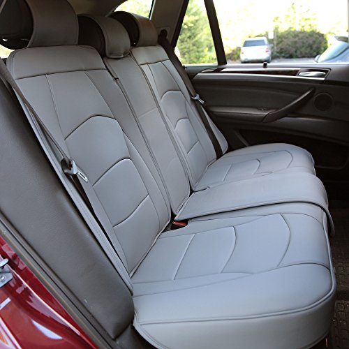 Image of FH Group Car Seat Cover for Back Seat Solid Gray Faux Leather - Universal Fit, Rear Seat Covers for Cars with Rear Split Bench, Car Seat Cushions, Car Interior Accessories for SUV, Sedan, Van