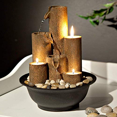 Alpine Corporation WCT202 Indoor Tabletop Tiered Water Fountain Featuring 3 Candles for Desktop and Table, 11", Brown by Alpine Corporation - Image 5