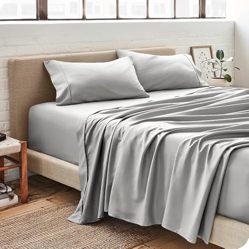 Image of Bed Sheet Single Size Cotton - Pure Egyptian Cotton Single Size BedSheet with Pillow Cover - Solid Grey 600 Thread Count - Stain Resistant, Skin Friendly, Organic Cotton BedSheet