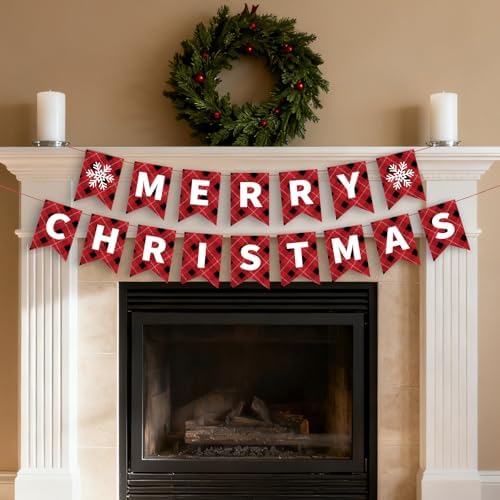 Christmas Banner Merry Christmas Banner Garland Red Merry Christmas Sign Banner Garland Wall Mantel Indoor Outdoor Hanging Christmas Decorations for Home Office Xmas Party Supplies
