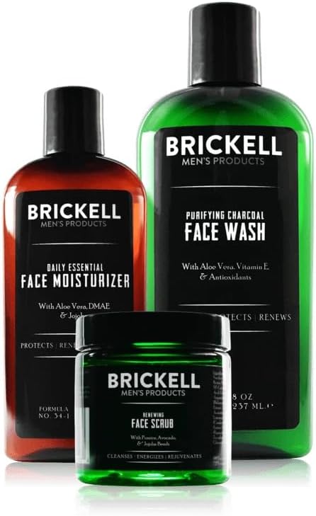 Brickell Men's Daily Advanced Face Care Routine II, Activated Charcoal Facial Cleanser, Face Scrub, Face Moisturizer Lotion, Natural and Organic, Scented