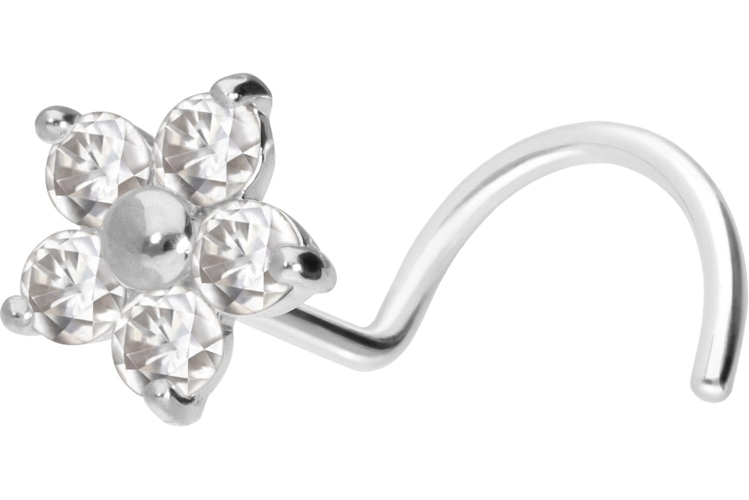 PIERCINGLINE 14 Karat oder 18 K Nasenpiercing Spirale MOISSANIT -BLUME Piercing Nase Stecker Farbauswahl
