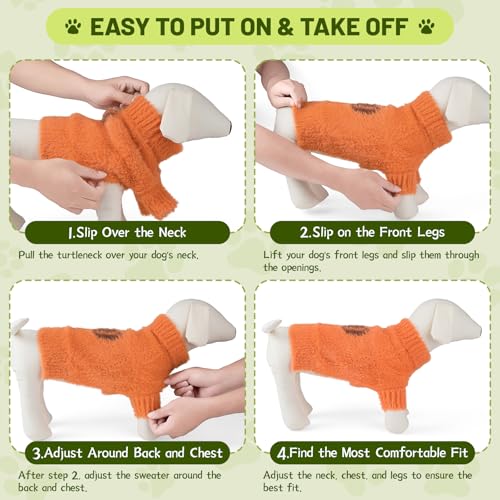 Image of Small Dog Furry Pullover Sweater, Classic Turtleneck Dog Clothes for Cold Weather Cute Warm Pet Clothes for Chihuahua, Bulldog, Dachshund, Pug Orange Small