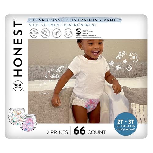Image of The Honest Company Clean Conscious Training Pants | Plant-Based, Sustainable Diapers | Magical Moments + Butterfly Kisses | Size 2T/3T (up to 34 lbs), 66 Count