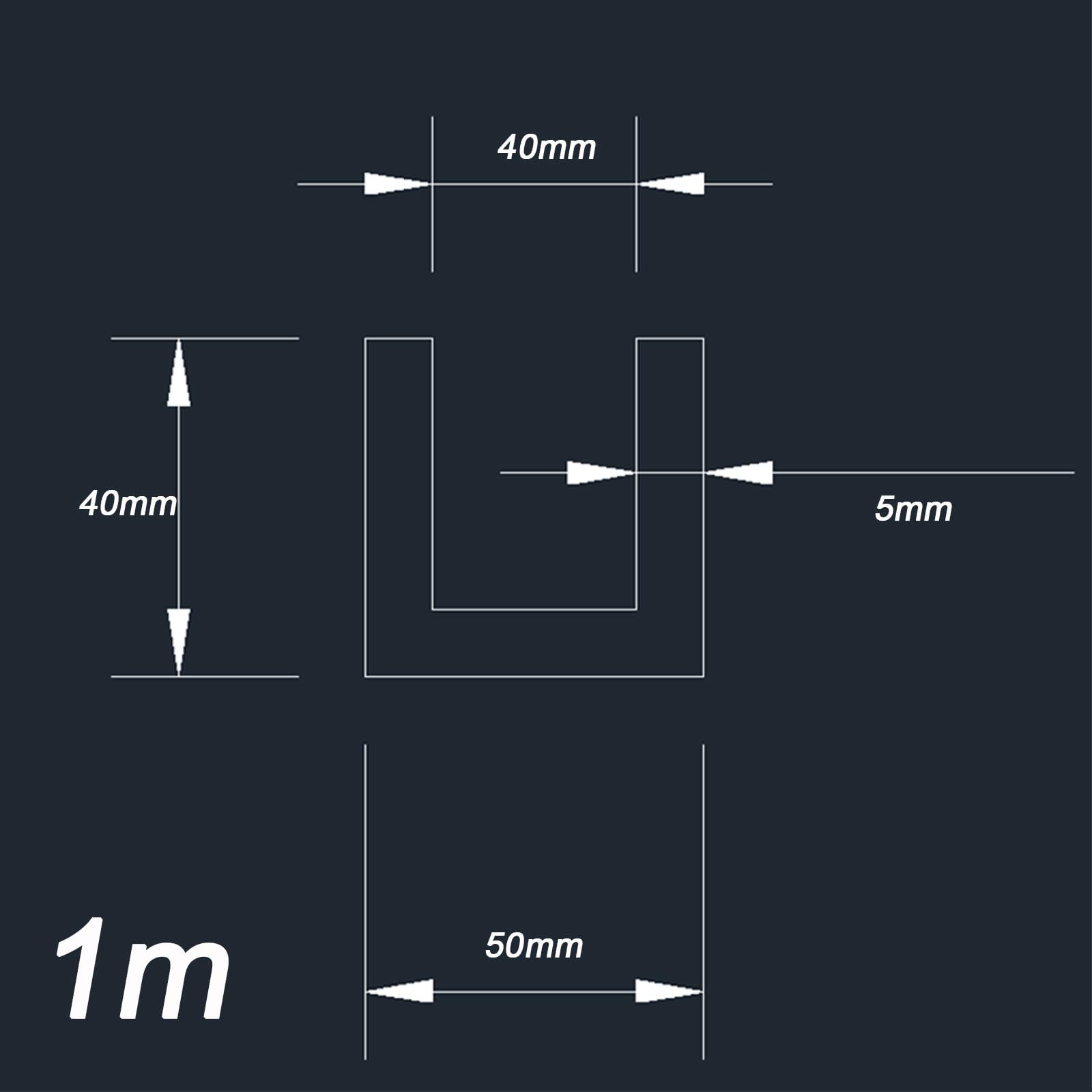 Barra en U de Aleación de Aluminio, Perfil Estructural Extrusionado para Estructuras Metálicas, Fabricación DIY y Aplicaciones de Ingeniería,50 * 40 * 5 * 40mm