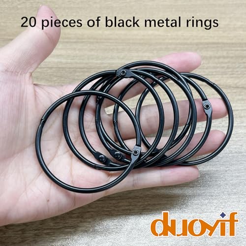 duoyif 50 mm 20 Pieces Ring Binding Rings Book Ring Round Carabiner Open Metal Ring for Curtain Rings Key Rings Paper Scrapbooking Rings (Black - Image 2