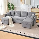 Bladez Sofá esquinero en forma de U con función de dormir y cajonera, asiento extra profundo