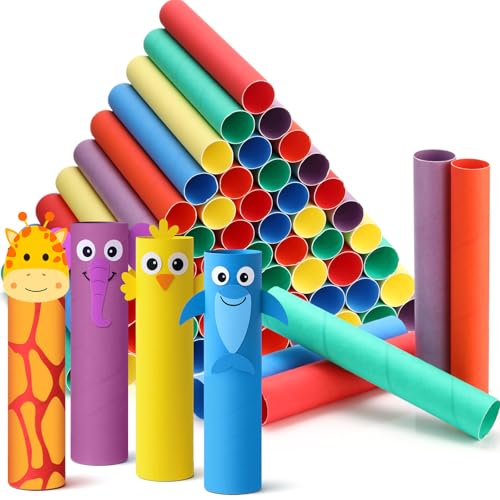 MotiMind 60 tubos de cartón para manualidades, rollos de toallas de papel vacíos de 2 tamaños, tubos de papel higiénico de cartón a granel para proyectos de bricolaje en el aula (multicolor, 1.4 x 10
