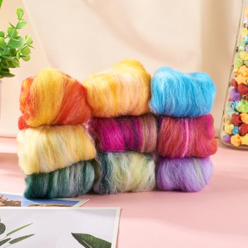 Image of Magibeasd 1.59 oz Wool Roving for Needle Felting Nature Wool Yarn Kit Variety 9 Colors for Beginners Felted Crafts DIY Materials Hand Spinning Supplies