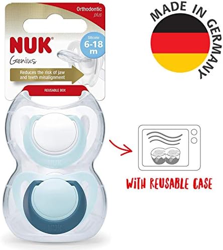 NUK Genius Baby Dummies | 6-18 Months | BPA-Free Silicone Soothers | Blue | 2 Count