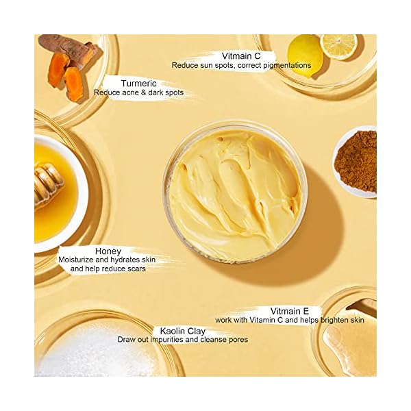 ANAIRUI-Turmeric-Vitamin-C-Clay-Mask-for-Acne-and-Dark-Spots-Vitamin-C-E-Clay-Facial-Mask-for-Blackheads-Pores-Wrinkles-Fine-Lines-Hydrating-Clarifying-Cleansing-Skincare-Mask-423-OZ ANAI RUI Turmeric Vitamin C Clay Mask, Vitamin C Clay Facial Mask for Blackheads, Pores, Wrinkles, Fine Lines, Hydrating, Clarifying, Cleansing, 4.23 OZ