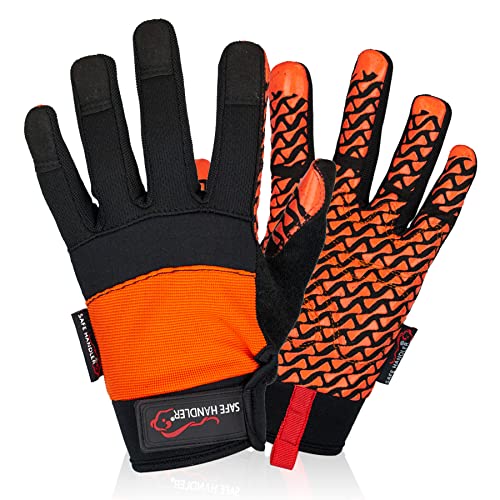 Safe Handler Super Grip Gloves | Textured Grip Palm, Non-Slip Texture, Hook & Loop Wrist Strap, Black/Orange, S/M, 1 Pair (2 Gloves) #TOP9