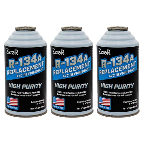 ZeroR High-Purity R134a Replacement Refrigerant Eco-Friendly 100% Natural Hydrocarbon A/C Recharge Gas Compatible with R134a Systems 3 Cans (6 oz Each)