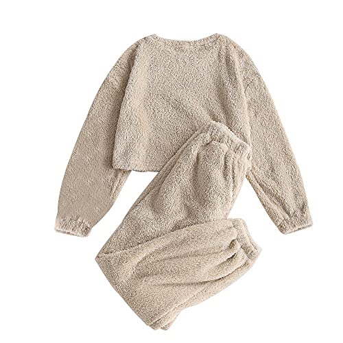 Zaful Women's Fuzzy Lounge Casual Pajamas Sets Long Sleeve Fleece Pullover And Pants Set 2 Piece Fluffy Loungewear Sleepwear Khaki #TOP2