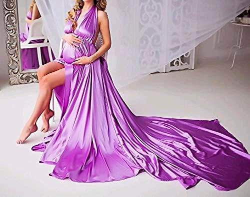 Maternity Satin Robe Long Pregnancy Backless Maxi Women's Dressing Baby Shower for Photo Shoot
