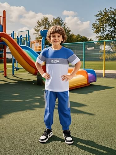 6-12 Years Kid Boys Clothes Outfits Casual Crew Neck Colorblock Short Sleeve Top Fall Pants Set3
