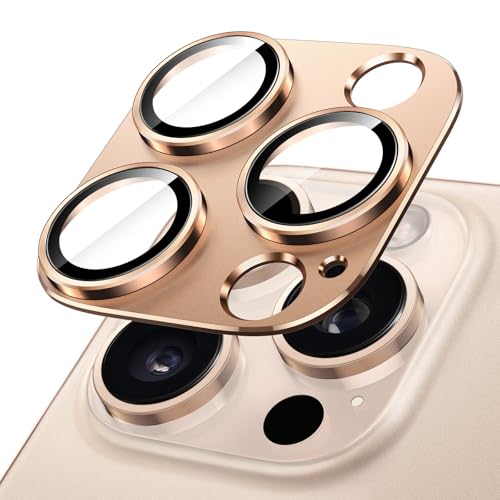 Image of JETech Camera Lens Protector for iPhone 16 Pro 6.3-Inch and iPhone 16 Pro Max 6.9-Inch, Full Coverage 9H Tempered Glass Ring Cover, Matte Metal Plate, Case Friendly, 1-Pack (Desert Titanium)