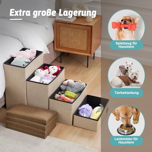 COZY KISS Hundetreppe für Kleine Hunde mit Stauraum, Breite Haustiertreppe Faltbare für Bett und Couch, Hunderampe mit Rutschfestem Boden, Lecksichere (Beige, 43x97x56cm, 4)