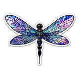 Dragonfly Stained Glass Sticker - 3' Laptop Sticker - Waterproof Vinyl for Car, Phone, Water Bottle - Mosaic Pretty Decal