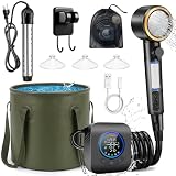Portable Camping Shower Kit with Immersion Water Heater & Foldable Bucket,