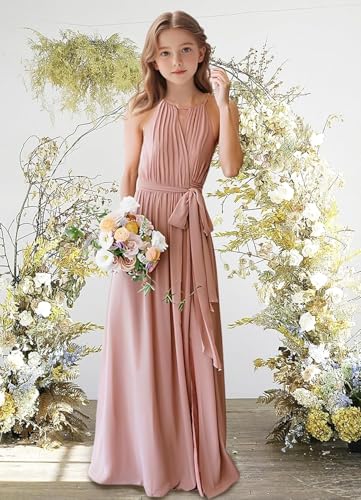 Junior Bridesmaid Dresses for Wedding Chiffon Cold Shoulder Flower Girl Dress Long Party Pageant Gowns2