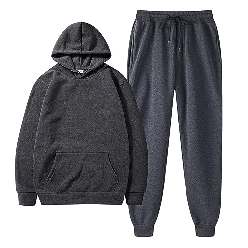 Generisch Traje deportivo para hombre chándal para hombre 3XL, sudadera cómoda y cálida para hombres con capucha y pantalones de chándal conjunto de 2 piezas de manga larga de un solo color básico