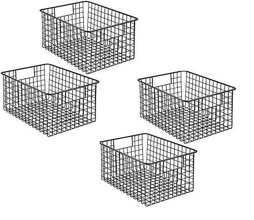 Naoe Steel Storage Basket With Handles Multipurpose Use Kitchen Organizer Cabinets, Bathroom, Pantry, Closets, Laundry Room (Size-10" x 10" x 6") Set of 4 Pcs (Black)