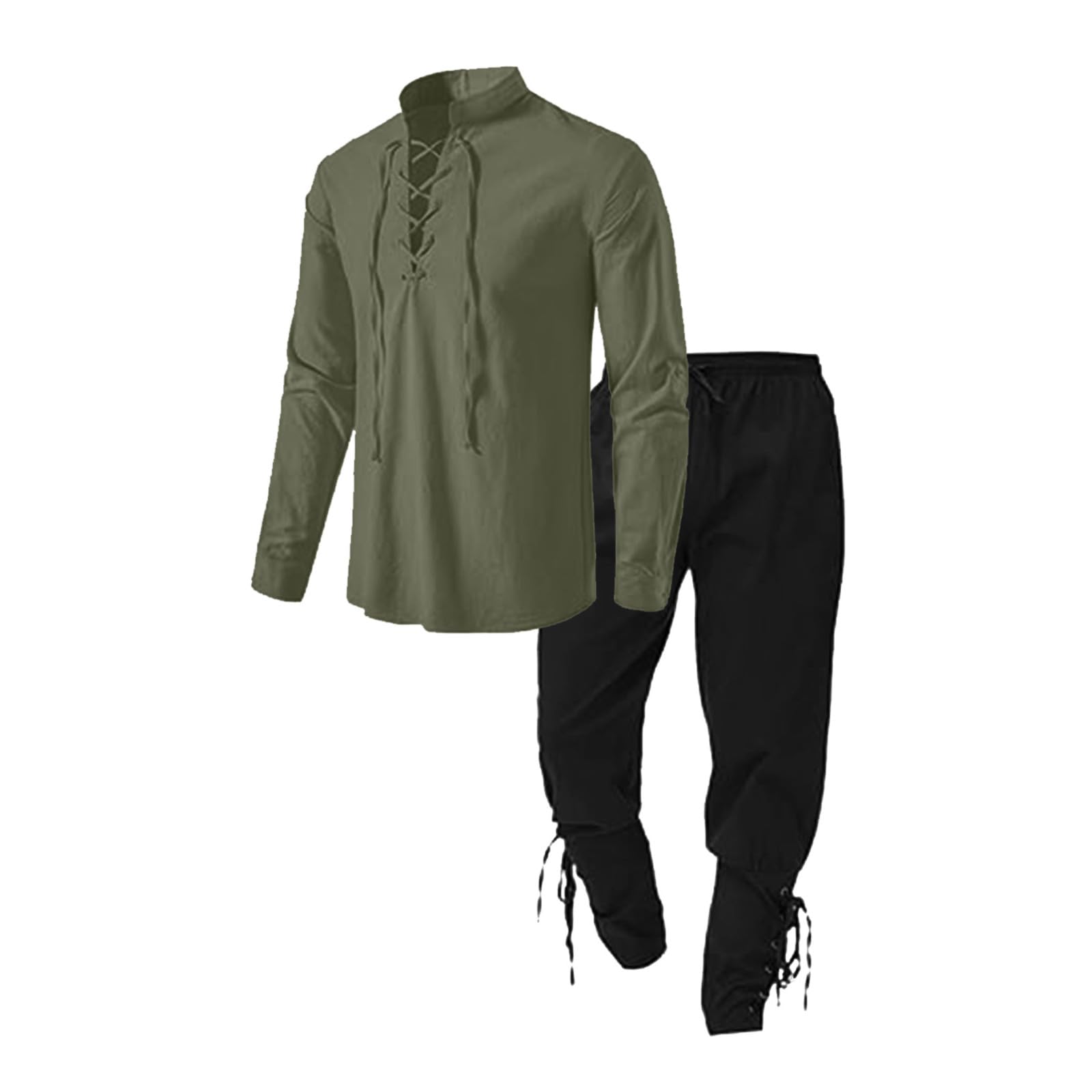 Costume Medieval Homme Costume Viking pour Homme - Ensemble de 4 Pièces avec Chemise en Lin, Pantalon et Accessoires - Vêtements Médiévaux Pirate