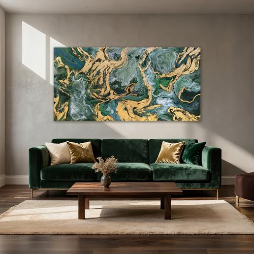 YETHEN WAL Emerald Green Canvas Wall Art, Gold and Green