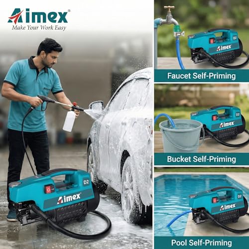 Image of Aimex D2 1800W High Pressure Washer 120 Bar, 10L /Min Flow, 8m Hose Pipe, Portable Car Washer Machine, Power Washer for Car, Bike & Home Cleaning
