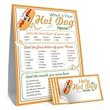 Funny Hot Dog Theme Game Cards Set, What's Your Hot Dog Name Game, Including 1 Sign and 30 Stickers, Perfect for Birthday Party Activities