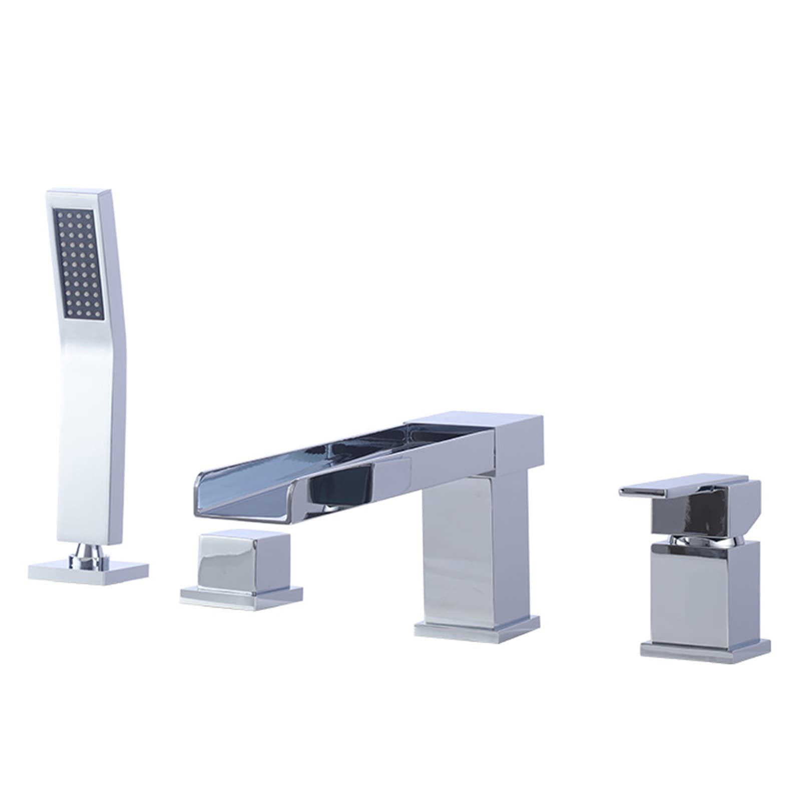 Grifo para bañera Grifo para bañera en Cascada Grifo para bañera de latón Grifo para bañera con Control Dual frío y Caliente con Relleno para bañera con Ducha de Mano Grifo de Ducha con 4 Orificios,