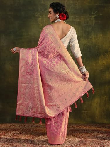 Image of Libas Woven Design Satin Saree for Women With Unstitched Blouse Piece | Traditional Saree for Festive & Wedding