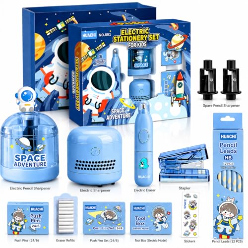 Image of Magicwand Battery Operated Pencil Sharpener,Electric Eraser,Vacuum Cleaner Stationery Set with 10 Eraser Refills for Kids,Adults for Home Office School【Sapphire Blue】