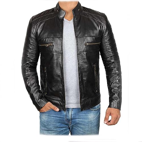 Brown Leather Jacket Men’s - Cafe Racer Real Lambskin Leather Biker Jacket