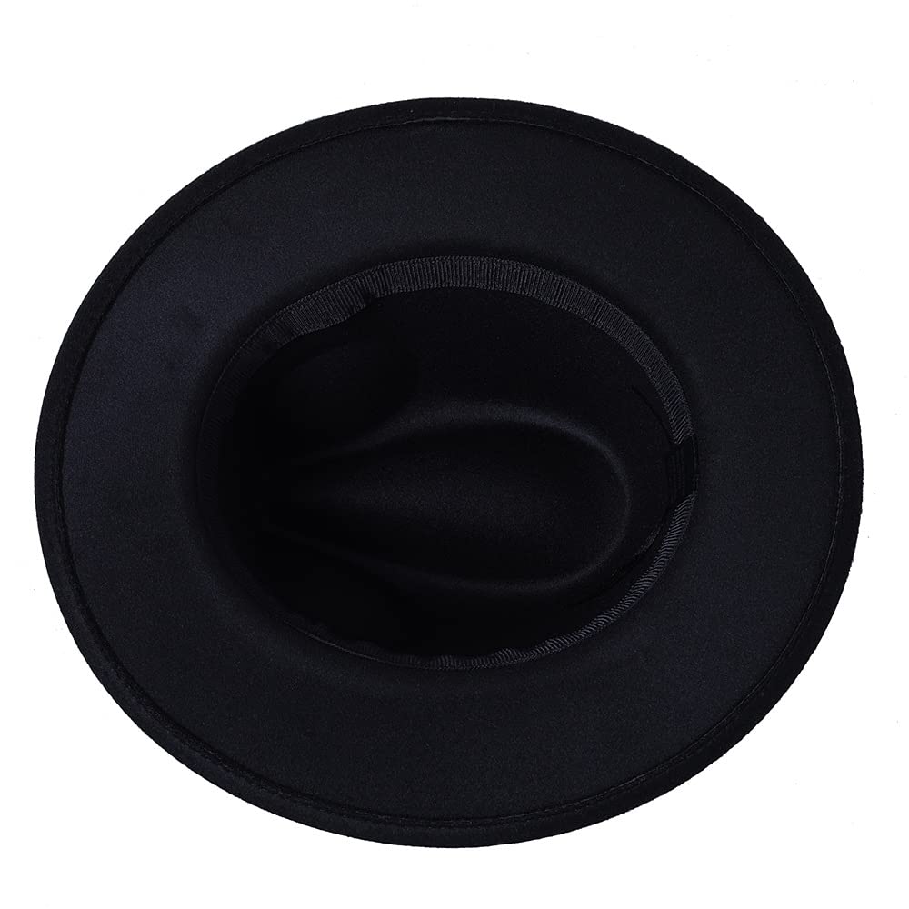 QUUPY Sombrero de jazz clásico para mujeres y hombres, sombrero estilo fedora de ala ancha con hebilla de cinturón de cuero, sombrero de fieltro de Panamá Gatsby, color negro
