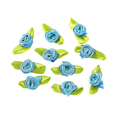 Duories 100minicabezas Rosas Artificiales con Hojas,Rosas paramanualidades,decoración Flores paramanualidades,decoración esparcimiento,paramanualidades,álbumes Recortes,Adornos para Pelo,Lago Azul