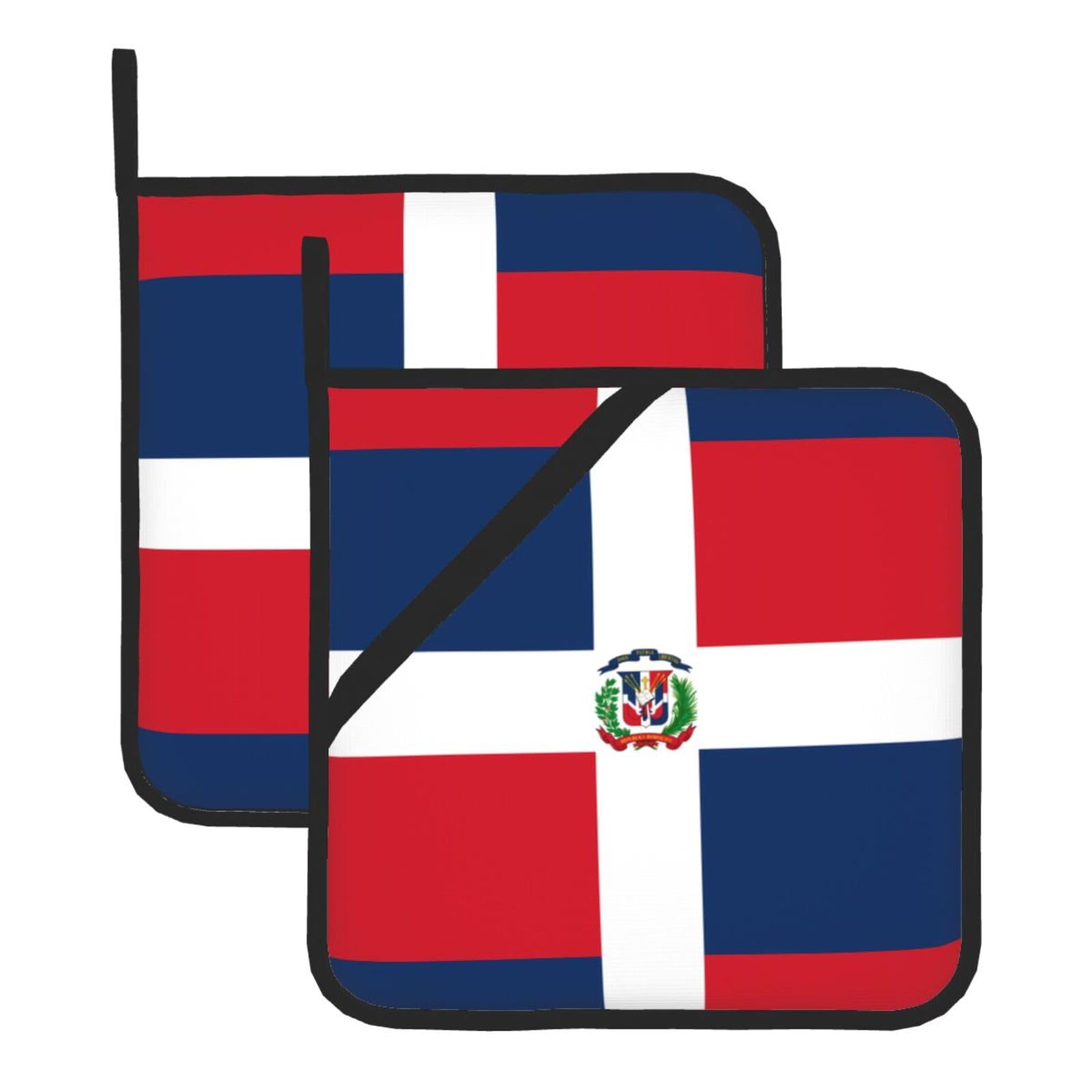 HJFCZH Dominican Republic Prints Square Hot Pads for Kitchen Counter - Waterproof Pot Holders, Durable Heat Resistant Throw Layers for Serving, Oven & BBQ - 2 Pack