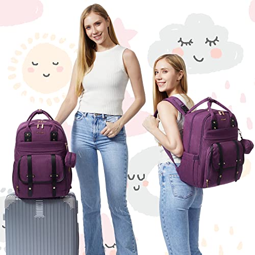 Lovevook Diaper Bag Backpack, Flap Multipurpose Diaper Bag For Baby, Waterproof Travel Baby Bag For Mom With Changing Pad, Portable Nappy Bag Insulated Pockets, Stylish & Large Capacity, Purple #TOP4