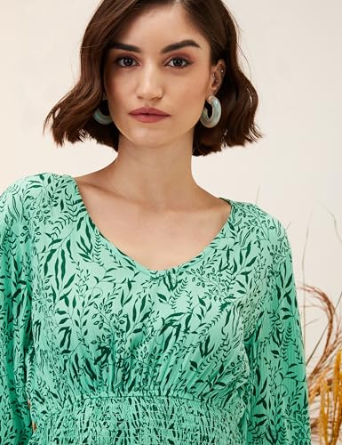 Image of Amazon Brand - Eden & Ivy Women Floral Crinkled Rayon V-Neck Long Sleeve Regular Fit Crop Top (Available in Plus Sizes)
