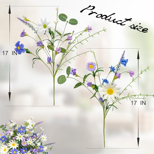 12 PCs Artificial Spring Flowers Blue Rustic Blue and White Artificial Flowers Wildflower Floral Stems with Daffodils Daisy Flower Picks for Vase Table Centerpieces Kitchen Spring Decor - Image 4