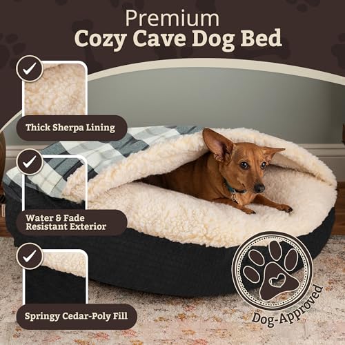 Image of Snoozer Cozy Cave Dog Bed, Round Covered Dog Bed, Barkley Black Diamond (S)