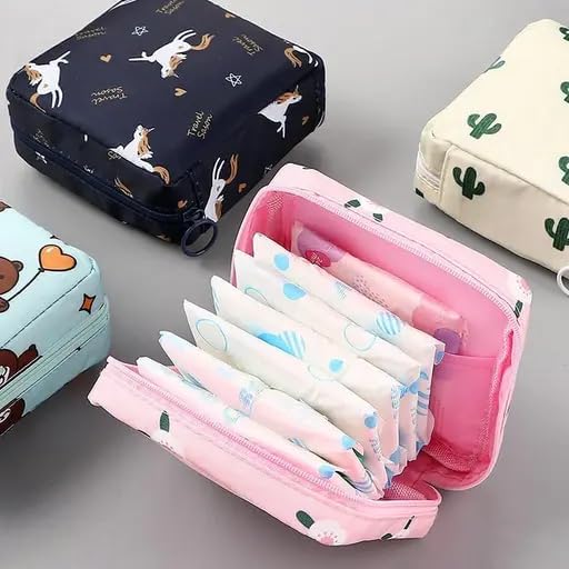 kashival Sanitary Napkin Storage Pouch Set, Fabric Zippered Water-Resistant Organizer for Menstrual Pads, Tampons, Cosmetics, Small Essentials Multicolor Design Sanatory Bag-picture-0