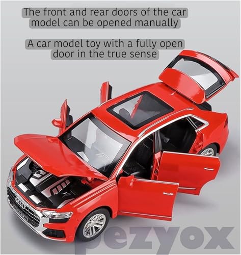 Image of Diecast Audi Q8 Toy Car Scale Model,Pull Back Vehicles Alloy Simulation Supercar with Lights and Sound Also for Car Dashboard,Kids,Adult (Red)